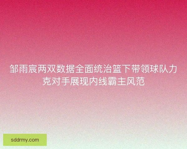 邹雨宸两双数据全面统治篮下带领球队力克对手展现内线霸主风范